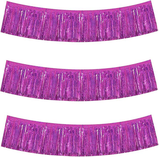 BEISHIDA 3 Packs Metallic Foil Fringe Garland Laser Rose Red Wall Hanging Tinsel Fringe Banners for Car Floats Bridal Shower Wedding Birthday Easter Graduation Holiday Party Decoration(30 Feet)