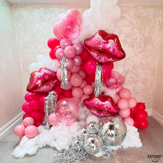 KatchOn, Huge Red Lip Foil Balloon - 30 Inch, Pack of 4 | Cute Kiss Balloons for Lips Balloon Decorations | Valentines Balloons | Galentines Day and Proposal Decorations
