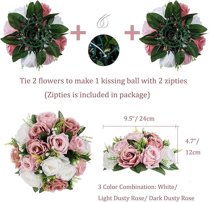 BLOSMON Dusty Rose Flowers Centerpieces: 6 Pcs Pink Roses Artificial Flowers Balls for Wedding Dinning Table - Fake Silk Kissing Floral Arrangement for Home Party Event Decor