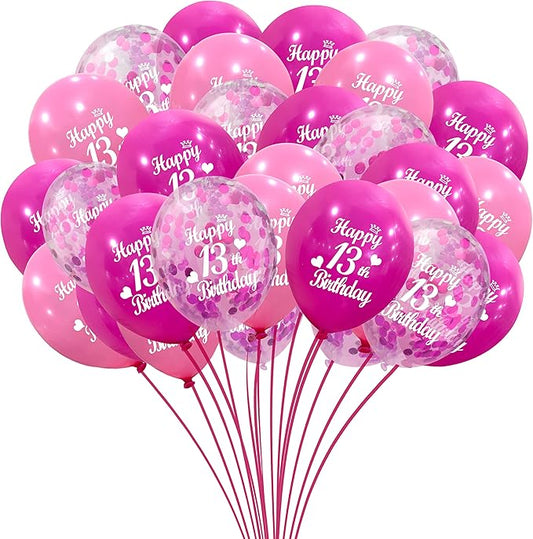 JONHAMWELBOR Happy 13th Birthday Latex Balloons Sweet 13th Birthday Decorations for Girls, 30Pcs Hot Pink and Pink 13 birthday Balloons