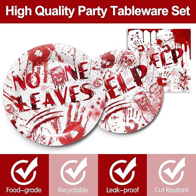 168 Pcs Hawlloween Bloody Party Supplies Tableware - Halloween Scary Party Decroations Include Plates, Cups, Napkins, Cutlery, Halloween Zombie Scary Party Decorations | 24 Guests