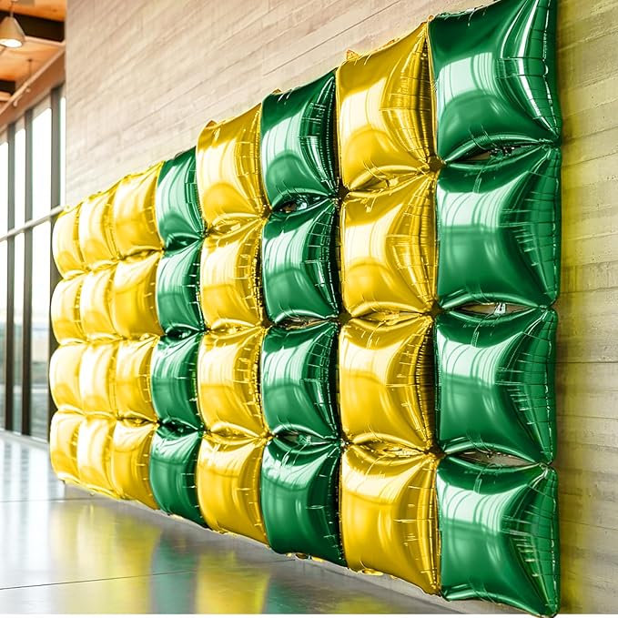 NISOCY 25PCS Christmas Balloons Green Gold Square Foil Balloon Wall Backdrop Double Sided Deep Green Gold Balloons Arch Kit for Birthday New Year Graduation St. Patrick's Day Party Decorations