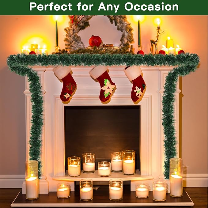 50 Feet Christmas Garland Christmas Decor, Artificial Greenery Pine Garlands Xmas Decorations for Mantle Stairs Fireplace Home Holiday Party Soft Green Garland Christmas Decoration Indoor Outdoor