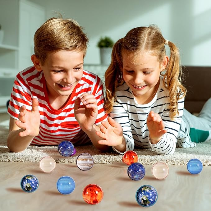 Ayfjovs 24PCS, 32mm Solar System Planets Bouncing Balls for Kids, Rubber Bounce Balls Christmas Bag Filling, Classroom Prizes, Space Party Toys