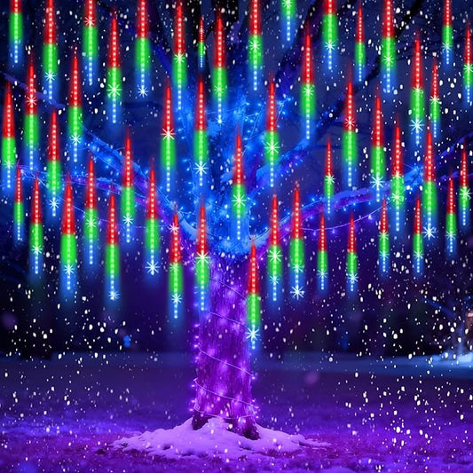 Christmas Lights Outdoor UL Certified Meteor Shower Light 16 Inch 20 Tubes 960 LED Falling Rain Drop Icicle Snow Cascading Lighting for Xmas Tree Wedding Party Garden Decoration, Colorful