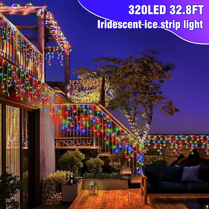 320 LED White Icicle Lights Outdoor Waterproof, 32.8FT Connectable Christmas String Lights with Remote & Timer, 8 Lighting Modes Dimmable Holiday Wedding Party Decorations
