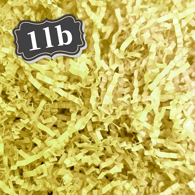1 LB Light Yellow Crinkle Cut Paper Shred Filler Great for Gift Wrapping, Basket Filling, Birthday, Wedding, Halloween, Thanksgiving, Christmas Day, New Year Party Decorations Filling Supplies