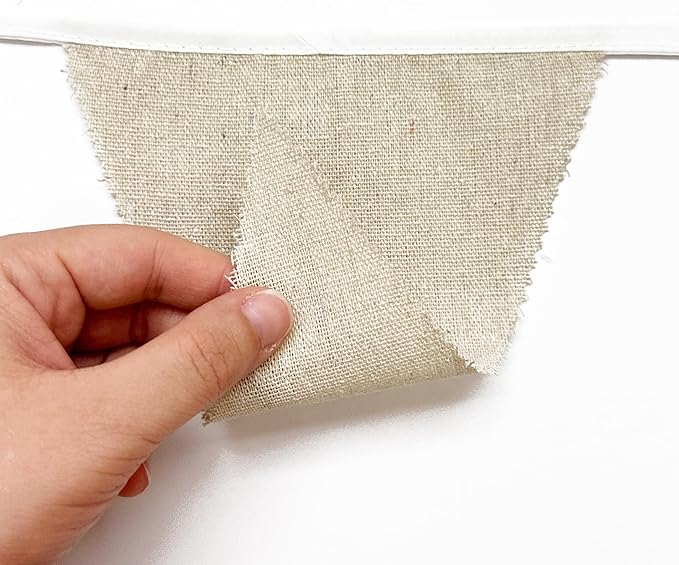 46Ft Burlap Party Decorations White Beige Burlap Banner Triangle Pennant Flag Linen Bunting Garland Streamers for Vintage Birthday Wedding Rustic Baby Shower Engagement Easter Party Decorations