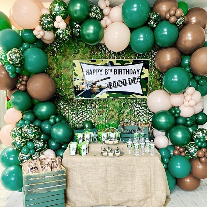 60pcs 12inch Camo Balloons, Green and Brown balloons with Dark Green Black Balloons for Hunting Camping Game Jungle Theme Camo Birthday Party Decorations