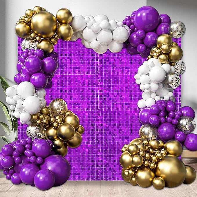 36 PCS Purple Shimmer Wall Backdrop, Square Sequin Photo Backdrops Panel, Glitter Wall Background for Birthdays, Weddings, Halloween, Engagements, Disco Bachelorette Party Decoration (6FTx6FT)