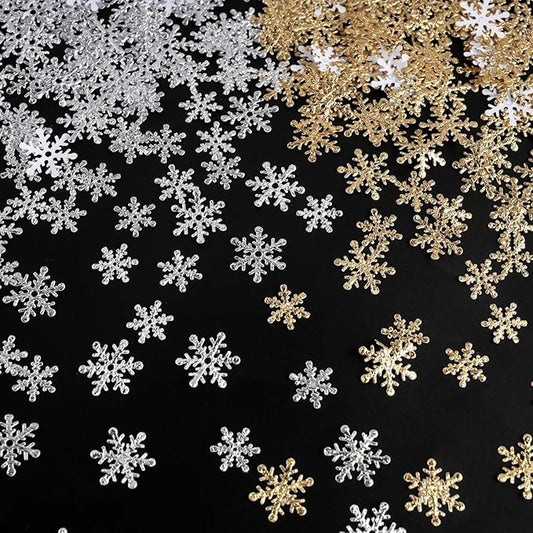 Christmas Snowflake Confetti Decorations,1200Pcs Gold Silver Confetti Snow Party Pack for Christmas Winter Wonderland Table Centerpieces Wedding Birthday Baby Shower DIY Projects Decorations Supplies