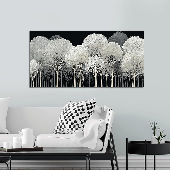 Black and White Tree of Life Wall Art for Living Room Abstract Forest Print Picture Framed Large Canvas Wall Decor for Bedroom Office Bathroom Modern Home Botanical Landscape Wall Decorations Artwork Size 20x40 Ready to Hang