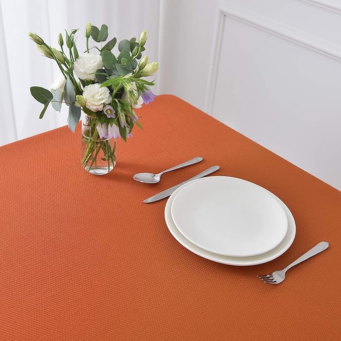 maxmill 2 Pack Rectangle 52 x 70 Inch Rust Textured Tablecloth Waterproof Spillproof Wrinkle Free Fall Table Cloth, Kitchen Dining Tabletop Thanksgiving Decoration, Halloween Table Decoration