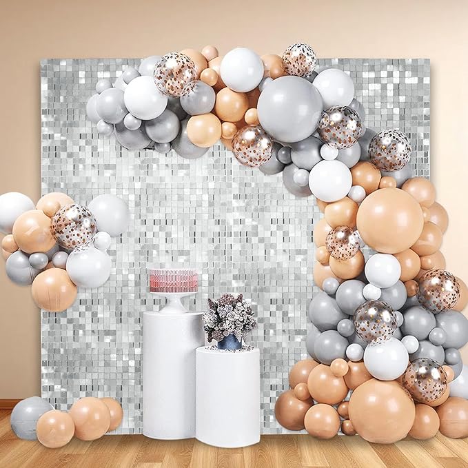 36 PCS Silver Shimmer Wall Backdrop, Square Sequin Photo Backdrops Panel, Glitter Wall Background for Birthdays, Weddings, Halloween, Engagements, Disco Bachelorette Party Decoration (6FTx6FT)