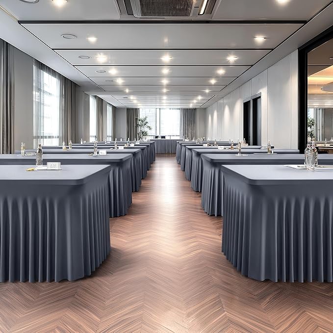 1 Pack Grey Table Clothes for 6 Foot Rectangle Tables, One-Piece Wrinkle Resistant Stretch Spandex Table Covers with Skirt for Event Banquet Wedding Birthday Party