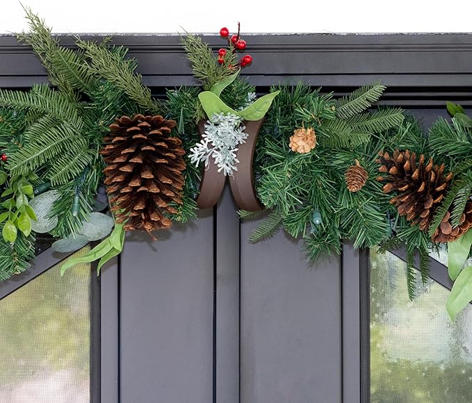 VILLAGE LIGHTING COMPANY [Front Door Garland Hanger] - Adjustable to Different Door Widths | Heavy-Duty Cast Iron | Decorative Christmas Decor | No Nails, Screws, or Damage