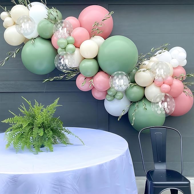 Pink and Green Balloons 60pcs, Sage Olive Green Dusty Blush Light Pink Sand White Balloon with Snowflake Balloons for Baby In Bloom Baby Shower Christmas Winter Wonderland Birthday Party Decorations