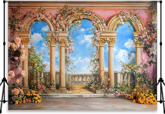 Palace Backdrop Vintage Interior Wall Backdrop Rose Floral Background Palace Hall Backdrops for Prom Birthday Bridal Shower Portrait Engagement Background Studio YUNBDJ1852