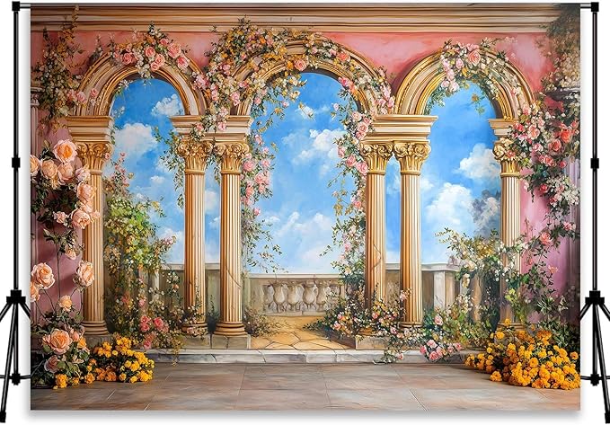 Rose Flower Backdrop Fine Art Floral Backdrop Palace Hall Backdrops for Prom Birthday Bridal Shower Portrait Engagement Background Studio YUNB229