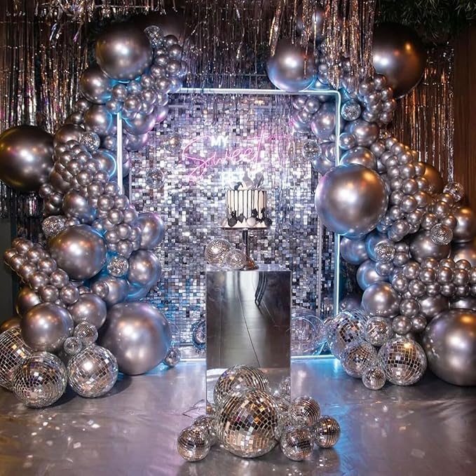 Metallic Silver Balloons - 50pcs, 12 Inch Chrome Silver Latex Balloons for Birthday, Graduation, Anniversary, Wedding & Party Decorations