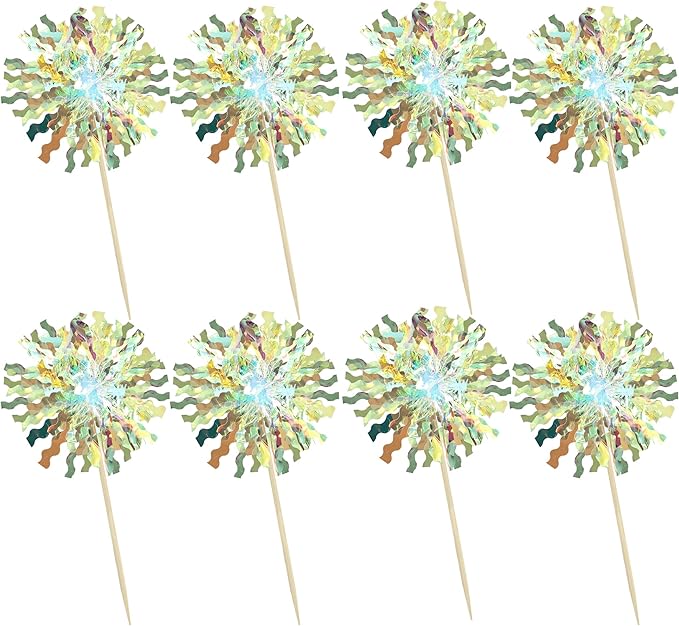 Ephlyn 30Pcs Foil Firework Cupcake Toppers Sparkle Tinsel Cupcake Picks Firework Cake Decorations Cocktail Food Fruit Toothpicks for Baby Shower Graduation Party Supplies White