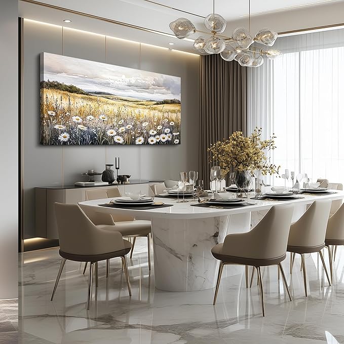 ZUITINGHUA Large Wall Decor For Living Room Canvas Wall Art For Office Modern Wall Decorations For Bedroom White Flower Landscape Painting Grassland Pictures Artwork Room Home Decor 24x48 In