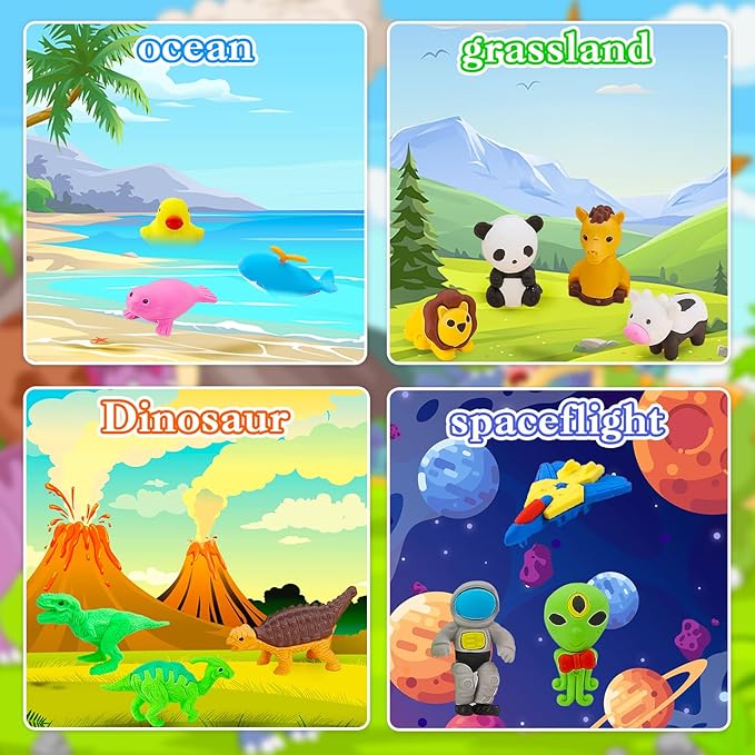 150Pcs Animal Erasers Kids Desk Pets Pencil Erasers 3D Puzzle Bulk Mini Animal Food Eraser Toys Fun Cute Eraser for Classroom Rewards, Game Prizes, Treasure Box, Easter Egg Fillers