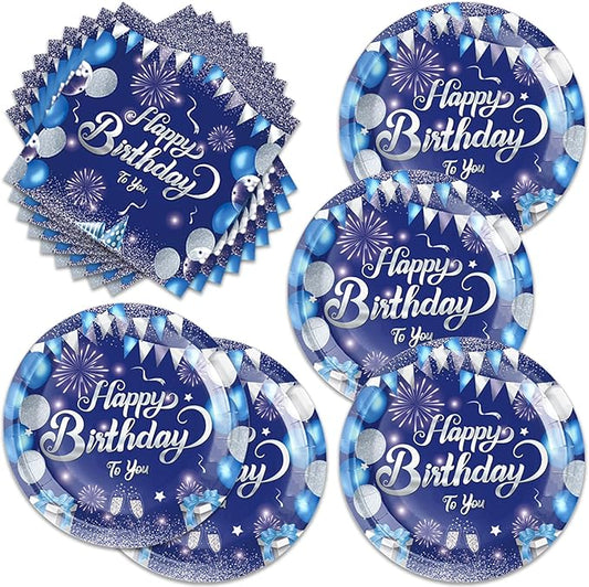 40Pcs Blue Birthday Party Decorations for 20 Guests - Blue and Silver Supplies Dessert Plates and Napkins for Men Women Baby Shower Birthday Party Decorations