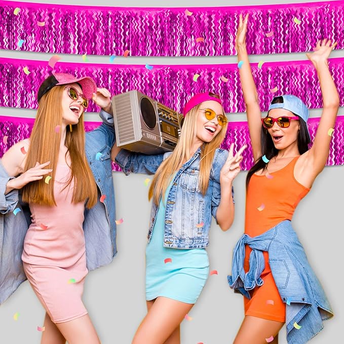 6 Pack 10 Feet Rose Red Wave Foil Fringe Garland Metallic Tinsel Streamers Banner Wall Hanging Curtain Backdrop for Parade Floats, Mother's Day, Easter, Wedding, Birthday Party Decoration