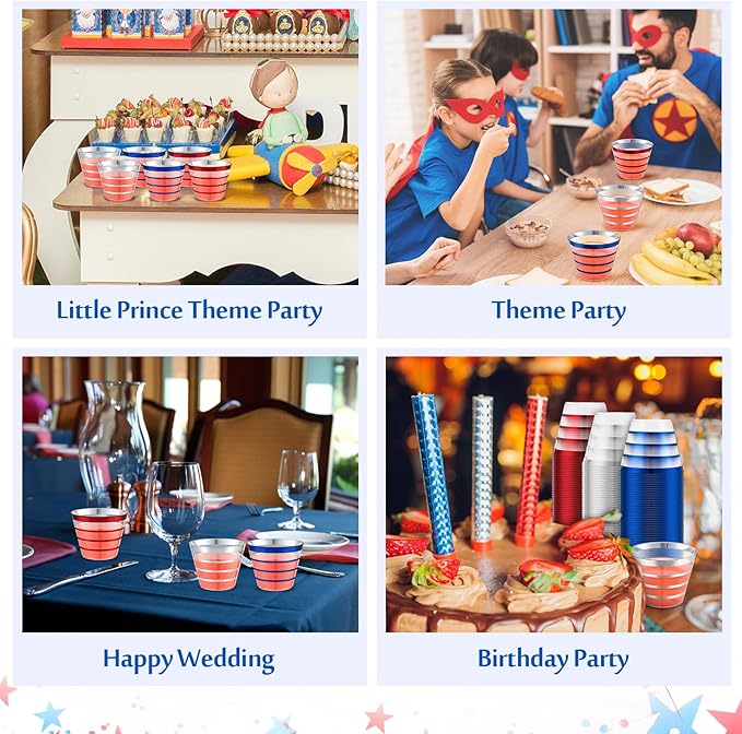 Gejoy 9 oz Rimmed Swirl Plastic Cups Disposable Wine Drinking Cups Clear Elegant Halloween Tumblers for Christmas Party Supplies(Red, Blue,100 Pcs)