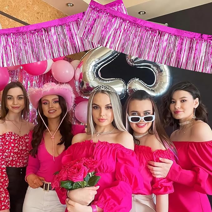 BEISHIDA 3 Packs Metallic Foil Fringe Garland Rose Red Wall Hanging Tinsel Fringe Banners for Car Floats Bridal Shower Wedding Birthday Easter Graduation Holiday Party Decoration(30 Feet)