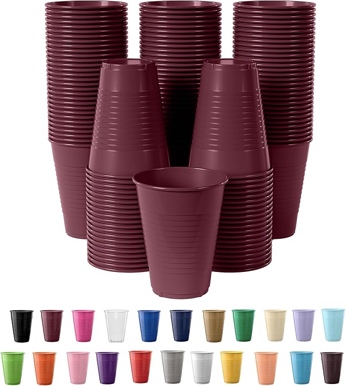 Exquisite Party Solids 12 Oz Burgundy Plastic Cups For Party Supplies 50 Pack | Burgundy Disposable Cups Plastic | Disposable Drinkware For Parties, Events & Everyday