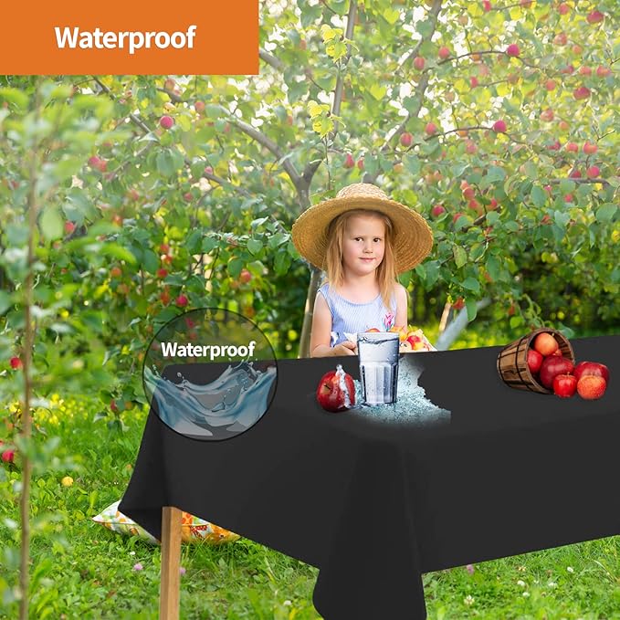 Party Dimensions Black Tablecloth Disposable Plastic Table Cover for Rectangle Tables (12 Pack) Premium Plastic Table Cloths for Parties, Events & Weddings, Indoors/Outdoors, 54"x108"