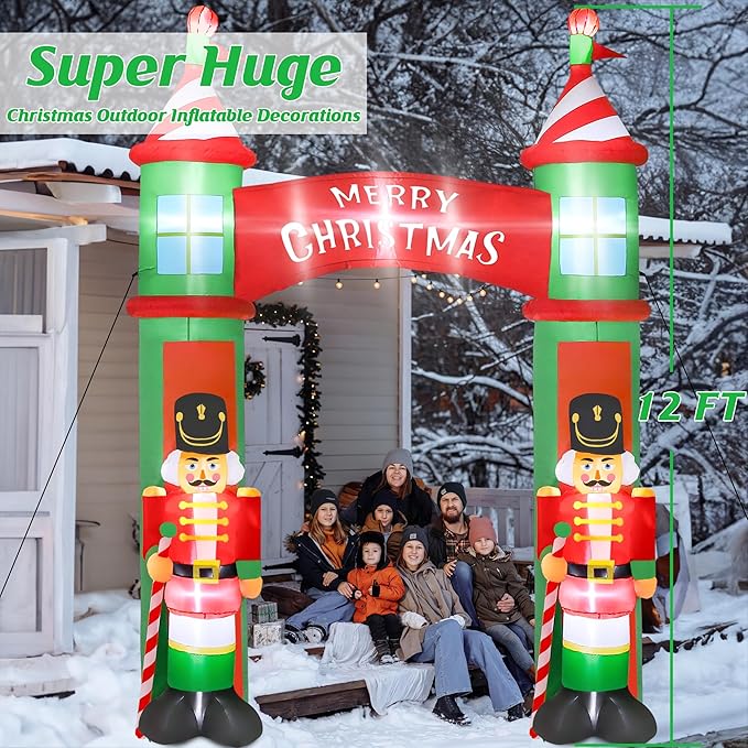 12FT Christmas Inflatables Outdoor, Large Christmas Nutcracker Castle Inflatables Decor, Blow Up Xmas Yard Decorations with 9PCS Built-in LED, Huge Xmas Outdoor Decor for Yard Garden Lawn Archway