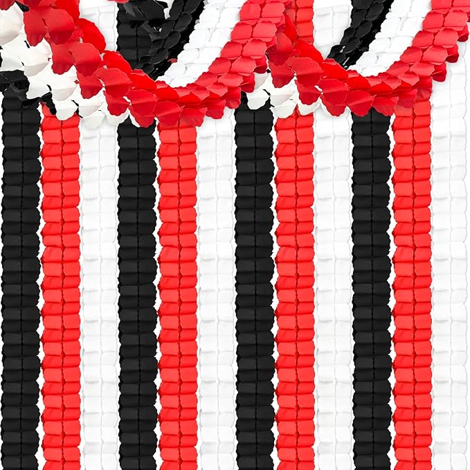 12Pcs Black White Red Party Decorations, Hanging Black White and Red Paper Streamers Garland for Graduation Birthday Baby Shower Wedding Casino Night Christmas New Years Eve Party Backdrop Décor
