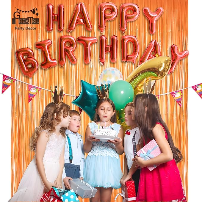 Orange Tinsel Curtain Party Backdrop - GREATRIL Foil Fringe Curtain Party Streamers for Fall/Thanksgiving Day/Birthdays/Doorway/Easter/Coco Theme/Day of The Dead Party Decorations 2 Packs