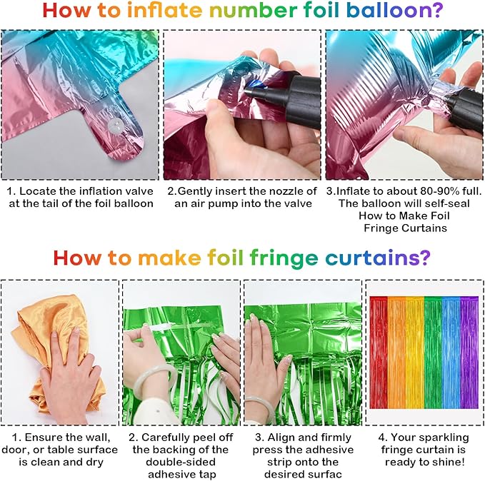 Rainbow Birthday Decorations for Kids, Colorful Party Decor Assorted Color Latex Foil Balloons Fringe Backdrop Happy Birthday Banner Cake Toppers for Boys Girls Carnival Circus Party Supplies