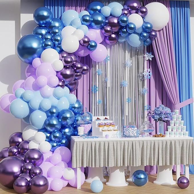 Blue Purple Snowflake Balloons, Pearl Light Blue Purple Metallic Clear Latex Balloons for Girls Princess Snow Winter Wonderland Christmas Baby Its Cold Outside Baby Shower Birthday Party Decorations