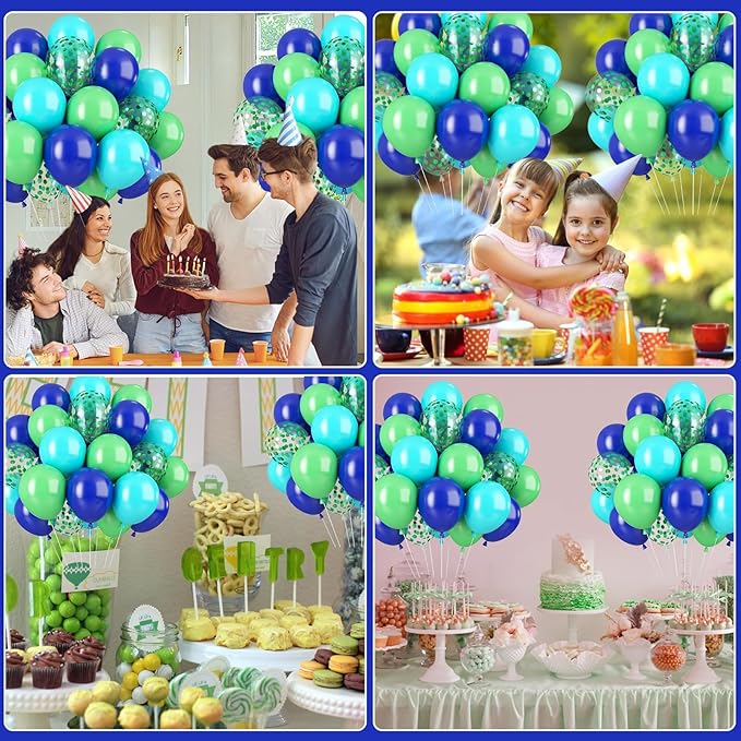 Blue and Green Birthday Balloons, 35pcs Confetti and Latex Balloons for Boys Birthday, Baby Shower, Dinosaur Theme Party Supplies