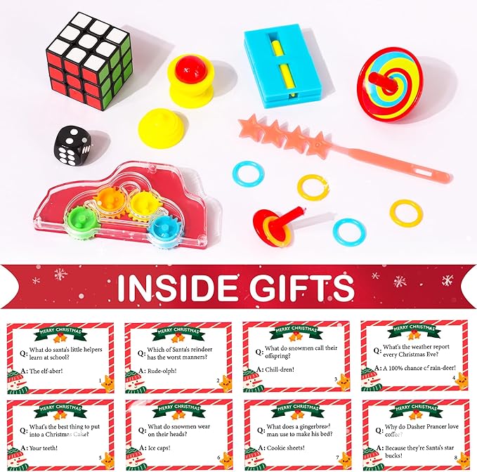 8 Pack Christmas Party Favor Non-Snap Red Green Christmas Party Table Favor with Party Hats Joke Little Gifts Inside for Kids Adults, Holiday Party Favor Xmas Dinner Traditions Supplies