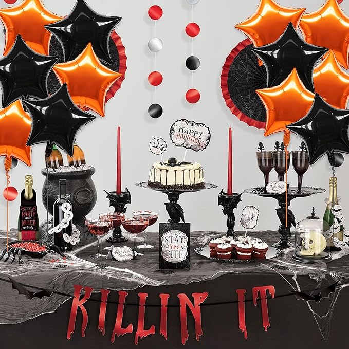 TONIFUL 30Pcs 18 Inch Large Orange Black Star Shape Foil Balloons Big Stars Helium Mylar Ballons for Halloween Birthday Wedding Baby Shower Anniversary Engagement Party Decorations Supplies