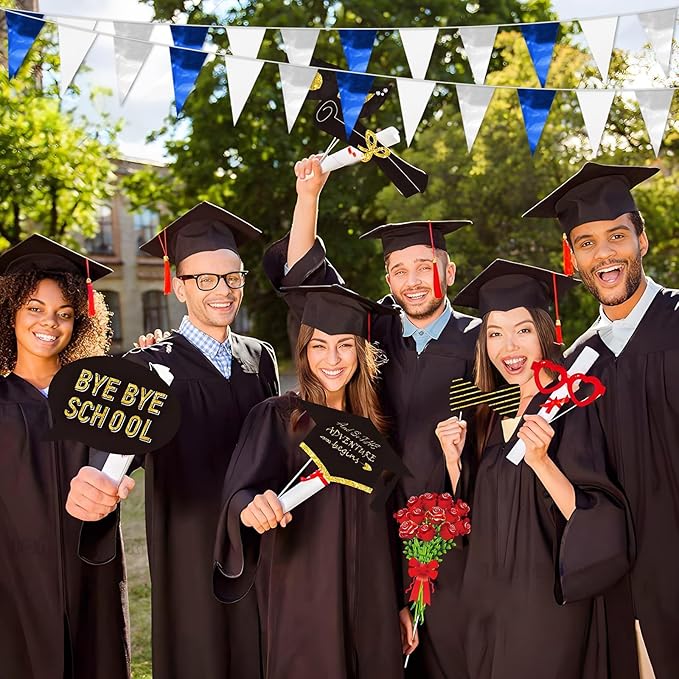 65FT Navy Blue White Silver Glitter Triangle Pennant Banner Flag Metallic Bunting Fabric Garland for Christmas Graduation Wedding Bridal Shower Nautical Ahoy Achor Theme Party Decorations Supplies