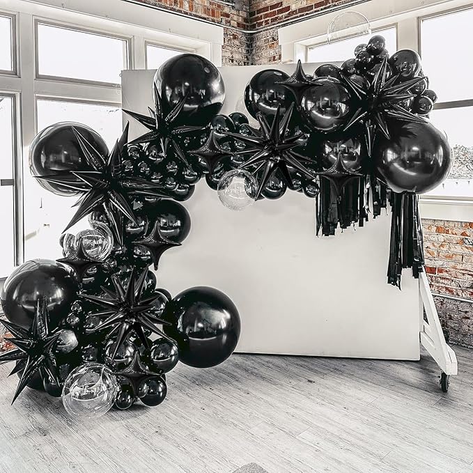 Black Star Balloon,6Pcs 22Inch Explosion Star Balloons and 10Pcs 10Inch Four Angle Balloons Kit for Birthday Halloween Anniversary Baby Shower Wedding Party Decorations