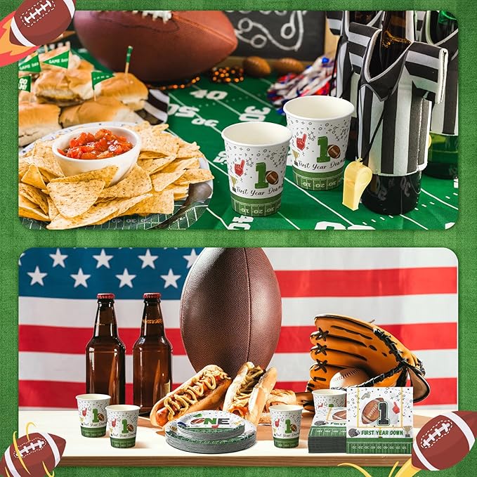 Hsei 250 Pcs First Year Football Plates and Napkins Party Decorations Disposable Tableware Sets Baby Shower Birthday Party Supplies Serves 50 Guests Dinnerware Baby Bridal Shower Party Favors