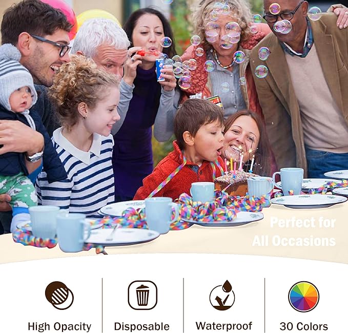 Party Solids 6-Pack Premium Plastic Tablecloth 54in. x 108in. Rectangle Plastic Table Cover - Ivory