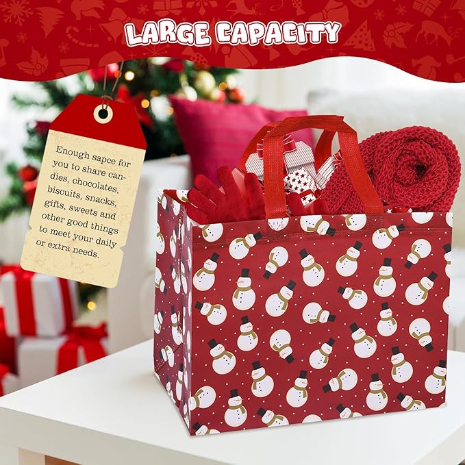 18pcs Christmas Gift Bags, Christmas Tote Bags with Handles, Reusable Shopping Bags, Santa Claus Print for Christmas Parties Gifts Wrapping Holiday Party Supplies (Multicolor Modern)