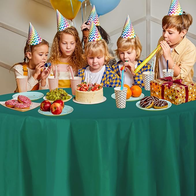 Party Dimensions Green Disposable Plastic Tablecloth for Round Tables (12 Pack) Table Cloths for Parties, Events & Weddings, Indoors & Outdoors, 84 inches, Plastic Table Cover