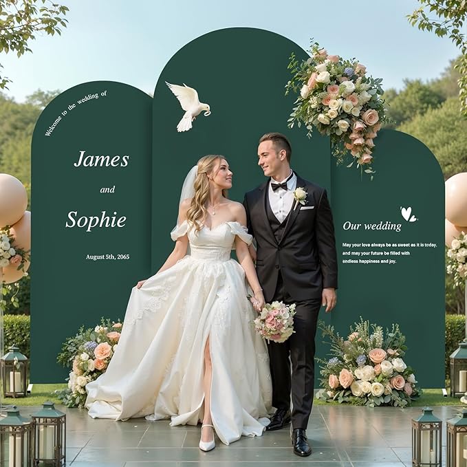 (7.2FT, 6.6FT, 6FT) Wedding Arch Cover Set of 3 Hunter Green Spandex Fitted Arch Cover for Round Top Chiara Backdrop Stand Covers for Birthday Party Banquet Photo Background Decoration