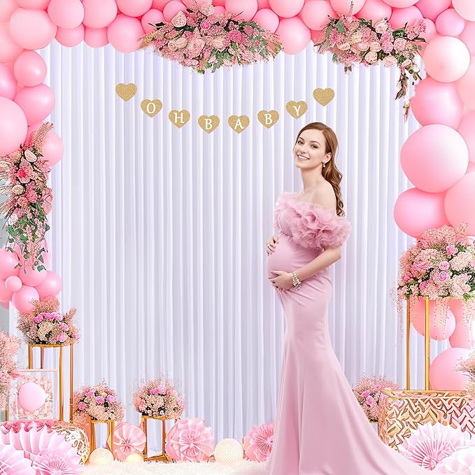 10 Panels White Backdrop Curtain for Parties Wedding Wrinkle Free White Photo Curtains Backdrops Drapes Fabric Decoration for Baby Shower Birthday Party 50ft(W) x 10ft(H)