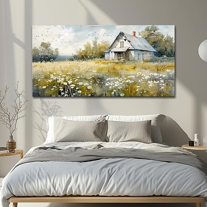 FUHAIHUA Huge Wall Art For Living Room Canvas Wall Decorations For Office Bedroom Wall Decor Rural Landscape Paintings Farmhouse Watercolor Pictures Artwork Room Mural Aesthetic Home Decor 30x60 In